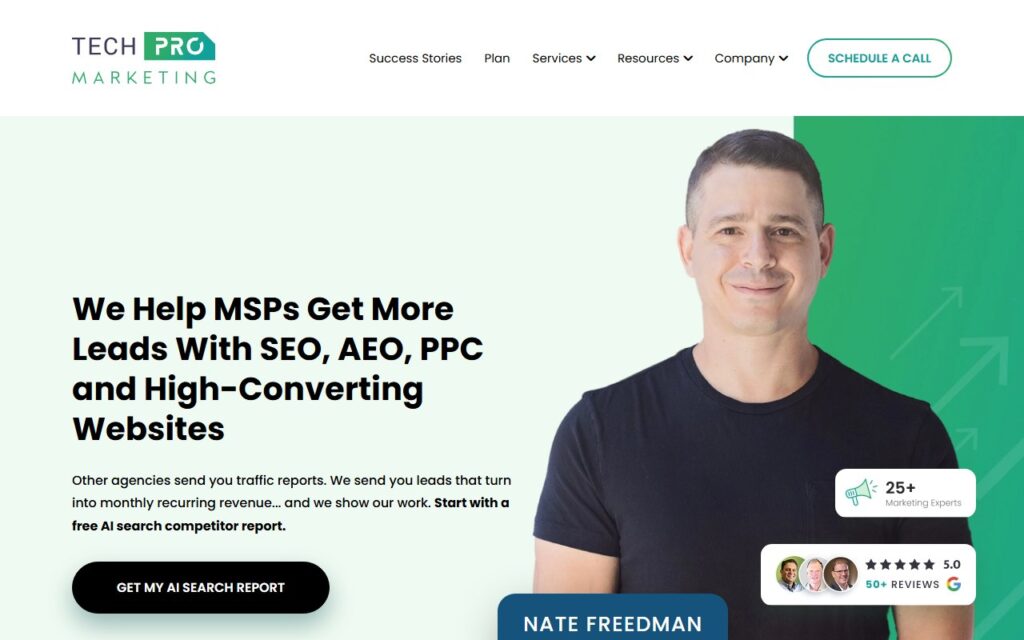 Tech Pro Marketing website homepage screenshot