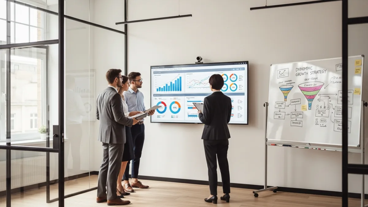 MSP marketing leadership team reviewing a 2026 growth strategy in a modern office
