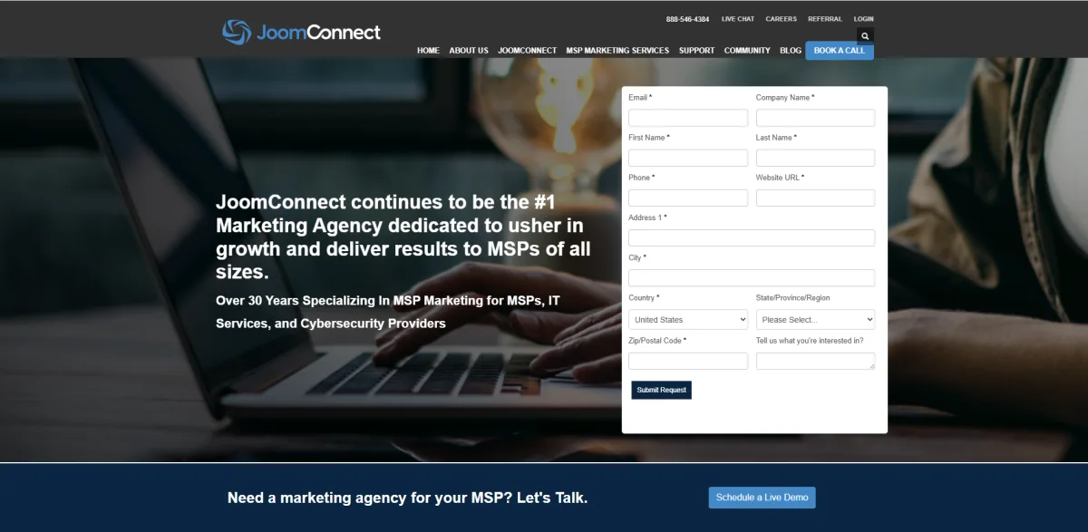 JoomConnect MSP marketing automation homepage