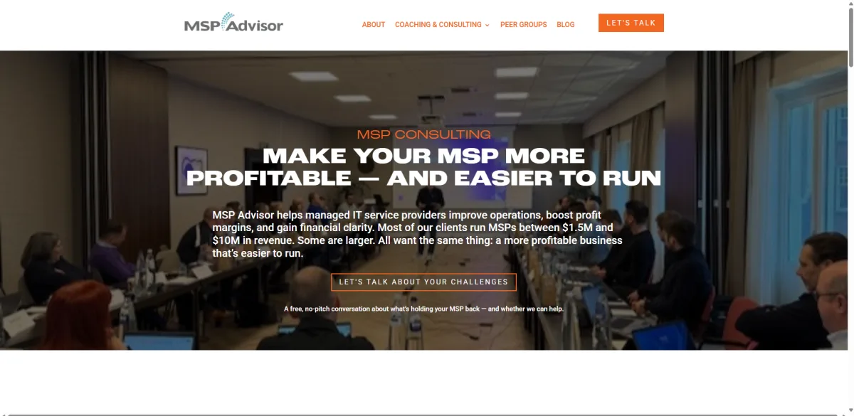MSP Advisor financial performance and peer group homepage