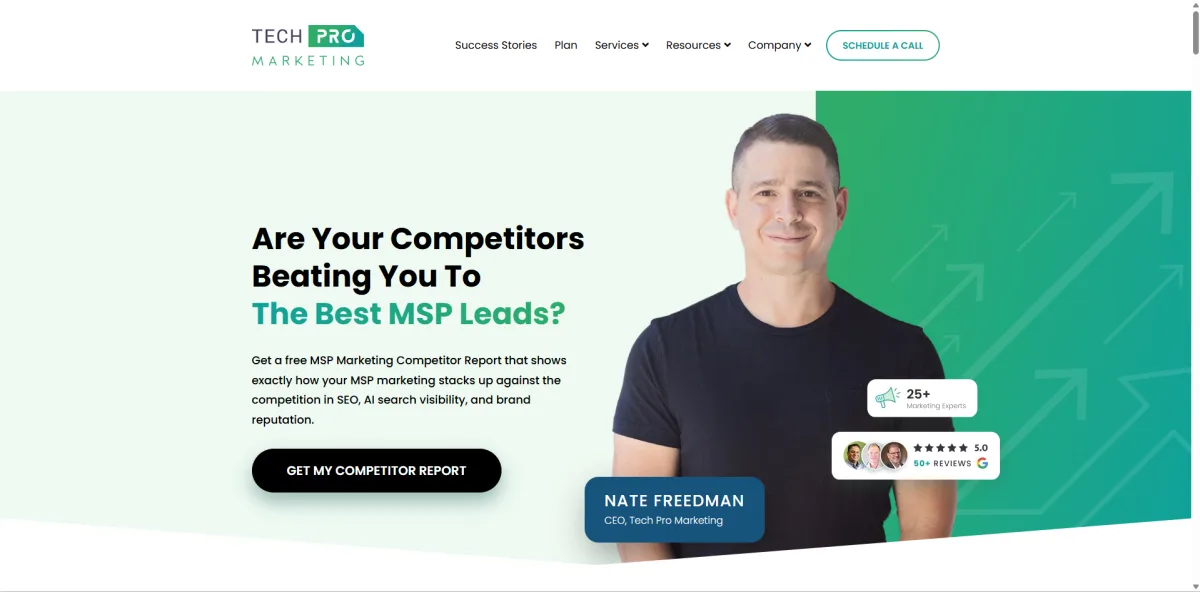 Tech Pro Marketing MSP SEO and AEO homepage - Swansea, MA