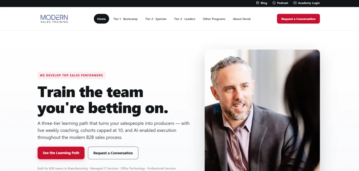 Modern Sales Training homepage - certification-based MSP sales training