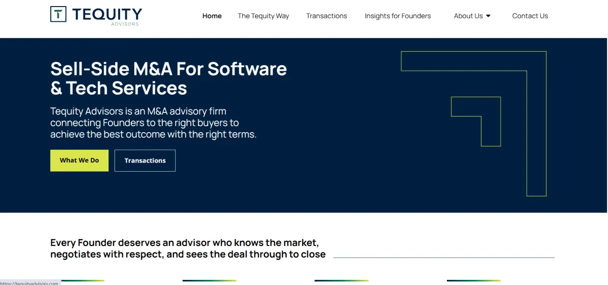 Tequity Advisors homepage - sell-side M&A advisory for IT and SaaS companies