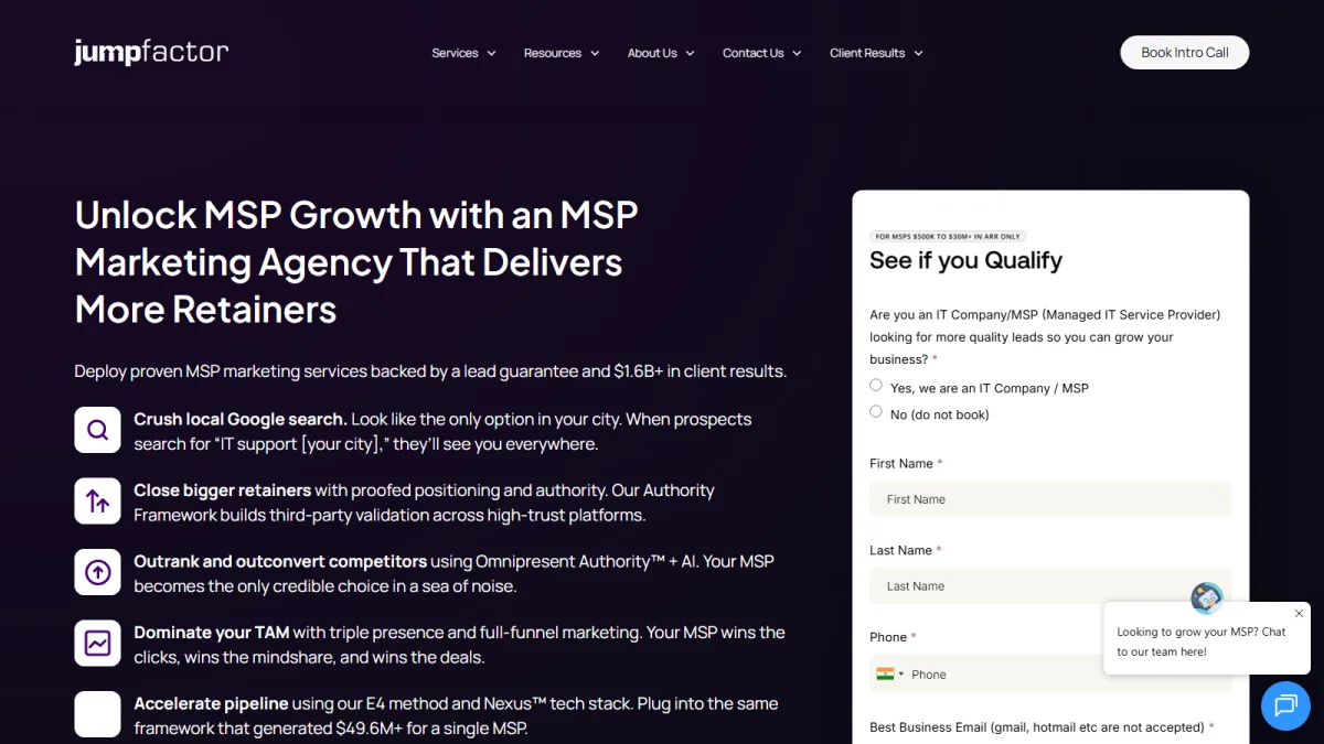 JumpFactor MSP lead generation homepage