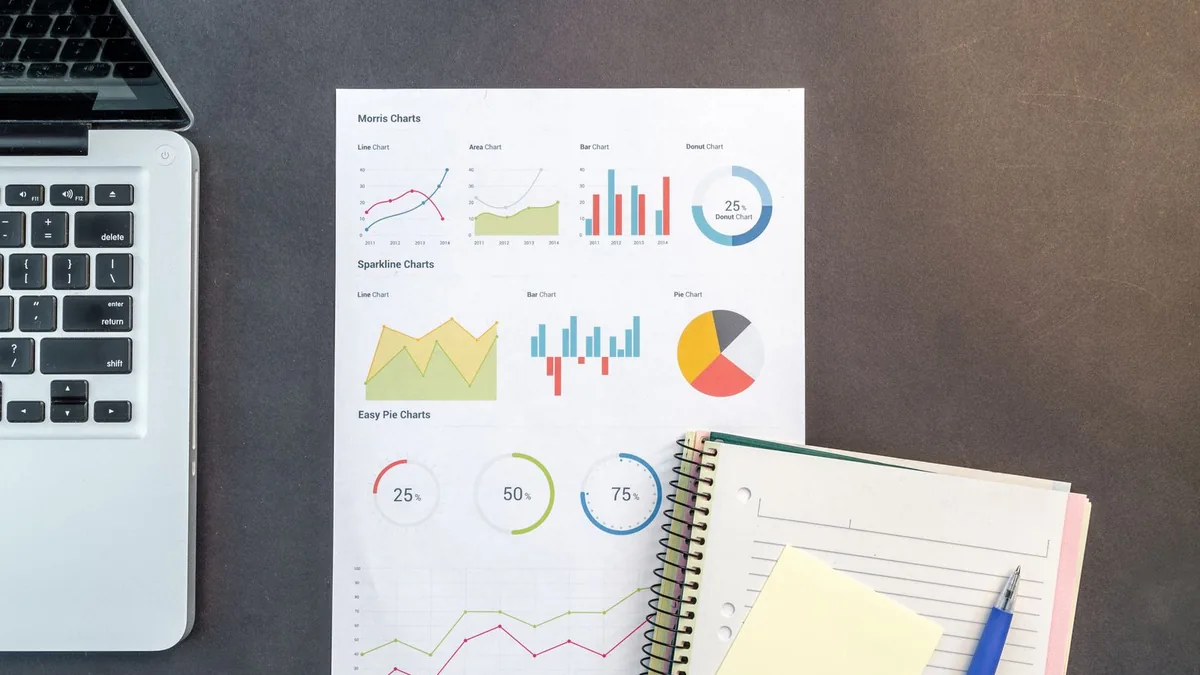 Printed analytics charts next to a notebook, tracking MSP cost per lead benchmarks