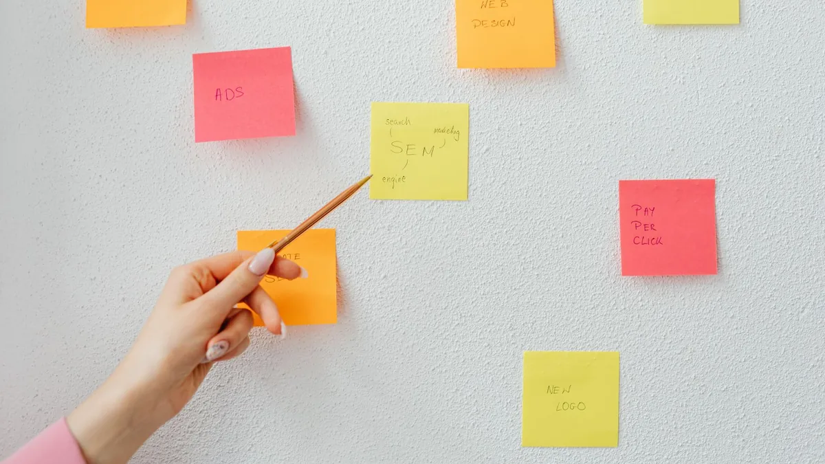 Marketing tactics on sticky notes with no one deciding priorities, a common sign an MSP needs a fractional CMO